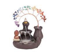 JOVIVI Porte-encens Brûleur D'encens en Céramique et Chakra Pierre Natuerlle Arbre de Vie 7 Branche avec Petit Boudhha Sculpture Brûle-encens à Refoulement pour Maison Bureau Chambre à Coucher Yoga