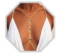 Jovono Chaîne de corps bohème en strass - Chaîne de soutien-gorge en cristal doré - Pour l'été - Plage - Pour femme et fille (Or)