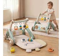 JOVOW Gymnase pour Bébé 2 en 1 avec Marcheur D'apprentissage, Tapis de Jeu pour Bébé avec Panneau de Piano de Jeu Multifonctionnel Double Face, Marcheur D'apprentissage pour Bébés 0 à 36 Mois