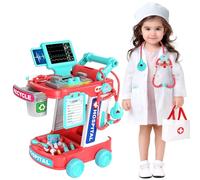 JOVOW Kit de Docteur pour Enfants, Jeu de Simulation de Docteur avec Chariot, Costume et Stéthoscope, Jouet Médical de Jeu de Rôle pour Filles, Garçons et Enfants de 3-8 Ans, Cadeaux d'anniversaire