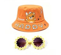 JOVYTH 1 Gorro Oso Amarillo (48-50 cm) + 1 Gafas Amarillas - Protección UV Gorro Verano, Gorro Pescador para Niños Niñas, Sombrero Bebé con Ala