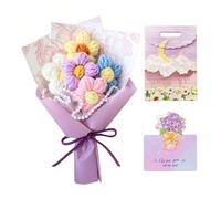 JOVYTH 1 Set Mini Bouquet De Fleurs - Bouquet De Tulipes Au Crochet Avec Pochette & Carte, Fleurs Artificielles Tulipe & Marguerite, Pour Fête Des Mères, Saint-Valentin, Anniversaire, Mariage