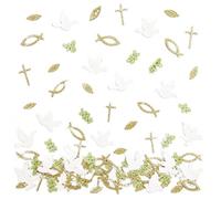 JOVYTH 100 Pièces Poissons En Bois Pour Communion - Set Avec 6 Symboles (Foi, Espérance, Amour, Croix, Ancre, Cœur) Pour Déco De Table, Baptême, Confirmation, Profession De Foi, Anniversaire