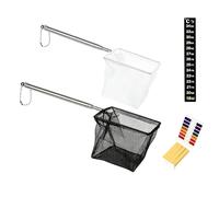 JOVYTH 4 Pièces Set Épuisette pour Aquarium, Filet de Pêche à Mailles Fines avec Manche Télescopique Acier Inoxydable, Pour Petit Poisson et Nettoyage, Noir & Blanc