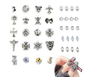 JOVYTH 40 Strass Nail Art Punk (4mm) -Pierres Précieuses Charme Rock, Cœur Étoile, Tulipes, Clous, DIY Accessoires Joaillerie pour Ongles Gothic