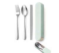 JOVYTH Boîte à Couverts Acier Inoxydable, Set 3 Pièces Vert, Étui Coulissant Compact pour Voyage, Ustensiles Hygiéniques Réutilisables Idéal Pique-nique Bureau