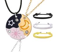 JOVYTH Collier d'Amitié pour 3 Filles Motif Soleil Étoile et Lune - Pendentif Puzzle BFF avec 3 Bracelets de Corde Milan - Bijoux Cadeau pour Anniversaire Fête et Saint-Valentin