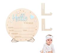 JOVYTH Plaque Annonce Bébé « Bonjour Monde » en Bois Bleu, Carte du Monde pour Pronostic de Naissance, Accessoire Décoration Chambre Bébé pour Baby Shower ou Naissance à l’Hôpital