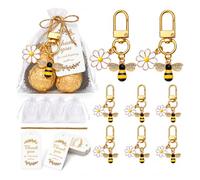 JOVYTH Porte-clés Abeille Marguerite Lot de 6 | Kit Cadeau Invités Prêt à Offrir avec Sacs Organza & Étiquettes | Souvenir Mariage Anniversaire Fête