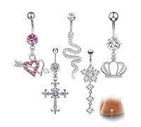 JOVYTH Set Piercing Nombril 5 Pièces - Acier Chirurgical Argent, Piercing Ventre avec Papillon, Fleur, Pendentif, Piercing Nombril sans Perçage, Bijou Nombril Flottant, Percing Au Nombril