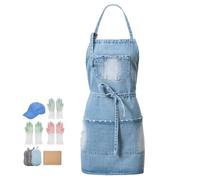 Jowcud Tablier en jean réglable avec 5 poches pour cuisine, coiffeur pour homme et femme, Ensemble tablier en jean bleu, Small