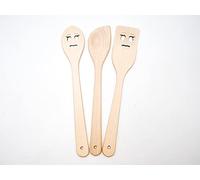 JOWE 3 Ustensiles de Cuisine EIN Bois avec Motif Femme - Cuillères et spatules de Cuisine en Bois d´hêtre