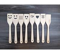 JOWE® 8 ustensiles de Cuisine en Bois - Spatules en Bois de hêtre avec Motifs différents au Laser - Lot de 8 spatules en Bois - Non traité.