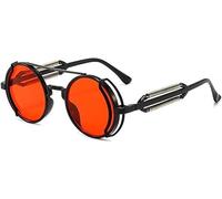Jowxsx Lunettes de soleil rouges rétro steampunk style vintage lunettes de soleil rondes monture en métal lunettes de rue lunettes de vue de rue lunettes de soleil unisexe cool cadeaux lunettes de