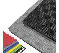 JOWY Tatami Puzzle pour Gym, Arts Martiaux, Judo, Karaté, Taekwondo, Yoga, Fitness et Zones d’Étirement | 1x1m | 2,5 cm d’épaisseur | Finition F | Couleur Noir/Gris (18 unités)