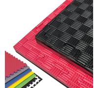 JOWY Tatami Puzzle pour Gym, Arts Martiaux, Judo, Karaté, Taekwondo, Yoga, Fitness et Zones d’Étirement | 1x1m | 2,5 cm d’épaisseur | Finition F | Couleur Noir/Rouge (9 unités)