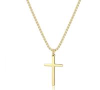 Joxevyia Collier avec croix dorée pour homme en acier inoxydable - Collier avec croix de foi simple - Collier de première communion - 40,6 à 61 cm, 22.0 inches, Acier inoxydable, Pas de gemme