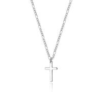 Joxevyia Collier avec pendentif en forme de croix en acier inoxydable argenté - Chaîne polie - Bijou chrétien simple - Cadeau pour fils et garçons - 40,6 à 61 cm - Pour baptême, confirmation de Noël