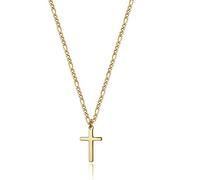 Joxevyia Collier avec pendentif en forme de croix en or 14 carats pour homme - Chaîne Figaro en acier inoxydable poli - Cadeau simple pour baptême, 22 inches, Métal, Zircone cubique