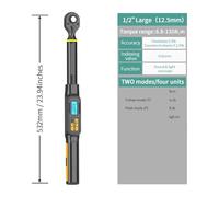 JOXLOVER Clé dynamométrique, Clé dynamométrique numérique avec valeurs prédéfinies, précision de 2%, avertisseur sonore et notification par flash LED Pour voiture et moto(6.8-135N.m)
