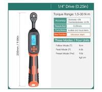 JOXLOVER Clé dynamométrique, Clé dynamométrique numérique avec valeurs prédéfinies, précision de 2%, avertisseur sonore et notification par flash LED Pour voiture et moto(1.5-30N.m-vibration)