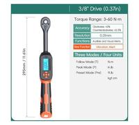 JOXLOVER Clé dynamométrique, Clé dynamométrique numérique avec valeurs prédéfinies, précision de 2%, avertisseur sonore et notification par flash LED Pour voiture et moto(3-60N.m-vibration)