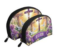 Joy and Hope for Easter Lot de 2 trousses de maquillage imprimées Portable Shell Trousse de toilette de voyage, blanc, Taille unique