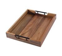 Joy&Grace Plateau Ottoman pour Salon, Grand Plateau de Service en Bois d’Acacia avec poignées, Plateau pour Table Basse, Petit-déjeuner au lit, décoratif, Marron Clair, 42,4 x 32,5 x 5,2 cm
