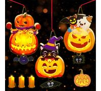 Joy Lot de 3 lanternes d'Halloween pour enfant - Bâton de lanterne avec LED - Cadeaux DIY pour enfant