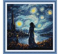 Joy Sunday Kit de Point de Croix Compté DMC Français - Fils de Qualité, Tissu 14CT pour Débutants et Experts - Design Original 2025-Regardez Les étoiles 47cm × 47cm [Cadeau Créatif]