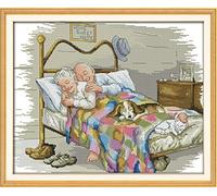 Joy Sunday Kit de Point de Croix Compté DMC Français - Fils de Qualité, Tissu 14CT pour Débutants et Experts - Design Original 2025-Le Vieux Couple Marié 44cm × 36cm [Cadeau Créatif]