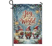 Joy To The World Drapeau de jardin avec citation de nains de Noël 30,5 x 45,7 cm