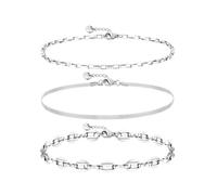 Joya Love Bracelets étanches en acier inoxydable argenté pour femmes, lot de 3 pièces de 15 cm, résistants à l'eau et ne ternissent pas, ensemble de bijoux délicats