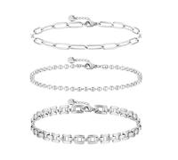 Joya Love Bracelets étanches en acier inoxydable argenté pour femmes, lot de 3 pièces de 17,3 cm, résistants à l'eau et ne ternissent pas, ensemble de bijoux délicats