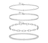 Joya Love Bracelets étanches en acier inoxydable argenté pour femmes, lot de 4 pièces de 18,3 cm, résistants à l'eau et ne ternissent pas, ensemble de bijoux délicats