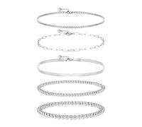 Joya Love Bracelets étanches en acier inoxydable argenté pour femmes, lot de 5 pièces de 18,3 cm, résistants à l'eau et ne ternissent pas, bijoux délicats
