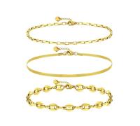 Joya Love Bracelets étanches en acier inoxydable doré pour femmes, lot de 3 pièces de 15 cm, résistants à l'eau et ne ternissent pas, ensemble de bijoux délicats