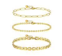Joya Love Bracelets étanches en acier inoxydable doré pour femmes, lot de 3 pièces de 15 cm, résistants à l'eau et ne ternissent pas, ensemble de bijoux délicats