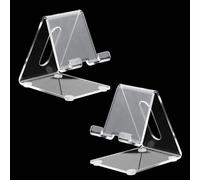 Joyan Paquet de 2 Support Téléphone, Support de Bureau avec Tapis Antidérapant, Support de Téléphone Portable en Acrylique, Compatible avec Tous Les Smartphones 4 à 8” Claire