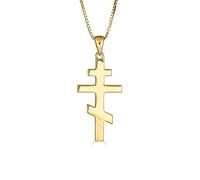 Joyara Collier Pendentif Argent Fin 925/1000 Plaqué Or Jaune Russian Orthodox Cross (Longueur de chaîne Disponible 40cm - 45cm - 50cm - 55cm)