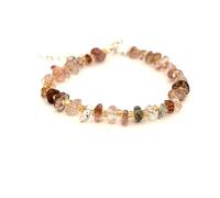 JoyasMinerales Bracelets en Éclats de Pierres Naturelles avec Fermoir | Taille Réglable | Pierres 100% Authentiques - Inclus Boîte à Bijoux (Super 7 noir doré)