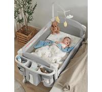Joybai Berceau 5 en 1 pour bébé - Dormeur de chevet - Crèche 5 fonctions - Table de chevet - Chariot de couchage - Berceau - Aire de jeux - Table à langer - Jouet pour nouveau-né