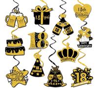 Joybble Décorations de 18e anniversaire pour filles et garçons, serpentins à suspendre pour fête d'anniversaire de mariage, décoration de plafond, tourbillons noirs et dorés