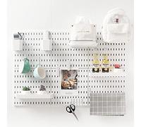 JoyBHole Kit de combinaison de panneau perforé de 83,8 x 55,9 cm et 18 accessoires (boîte de rangement pour étagère, crochets de fixation), sans perforation, pour garage, cuisine, salon, salle de bain