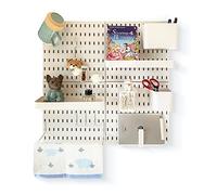 JoyBHole Kit de combinaison de panneaux perforés et 13 accessoires (supports d'étagère) sans perforation pour garage, cuisine, salon, salle de bain, bureau 55,9 x 55,9 cm, organiseur mural en panneau