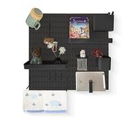 JoyBHole Kit de combinaison de panneaux perforés et 13 accessoires (supports d'étagère) sans perforation pour garage, cuisine, salon, salle de bain, bureau 55,9 x 55,9 cm, organiseur mural en panneau