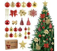 Joyblossom Lot de 120 Boule de Noel, Decoration Sapin Boules Noel en Plastique Incassable, Boules de Noël avec Lanière, pour Décorations de Noël Intérieure ou Extérieure, Rouge et Or