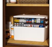 JOYBOS Armoire à pharmacie à 3 niveaux, trousse de premiers secours vide, boîte de rangement portable avec poignée en cuir pour la maison