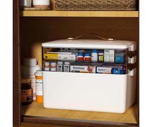 JOYBOS Armoire à pharmacie à 3 niveaux, trousse de premiers secours vide, boîte de rangement portable avec poignée en cuir pour la maison