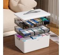 JOYBOS Boîte de rangement à 3 niveaux pour médicaments, trousse de premiers secours vide, organiseur portable avec poignée en cuir pour la maison